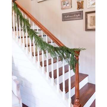 Vita Domi 72" Faux Cedar Garland Realistic, 6ft Cedar Christmas Garland for Mantle, Norfolk Pine Garland, Garlands for Decoration Christmas, Cedar Garland Artificial Realistic, Garland for Stairs