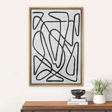 SIGNWIN Framed Canvas Wall Art Hand Drawn Organic Lines Abstract Brushstroke Illustrations Minimalism Modern Closeup Urban Duotone Black and White for Dinning Room - 24 inch x 36 inch Natural,Horse