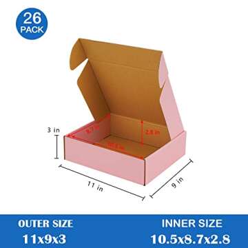 ICokin 11x9x3 Inch Pink Shipping Boxes Pack of 26, Pink Corrugated Cardboard Mailer Box, Literature Mailer for Small Business (Pink)