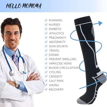 hello momoya Compression Socks for Women Men Circulation Knee High 8 Pairs for Nurses, Running, Travel, Athletic