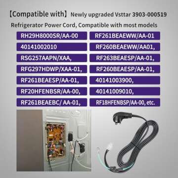 Upgraded 3903-000519 3903-001003 Refrigerator Power Cord Compatible with Samsung RH29H8000SR/AA-00, RF261BEAEWW/AA-01 etc Multi Model, Replacement Fridge Power Cord 3903-000786,3903-001013,3903-000796