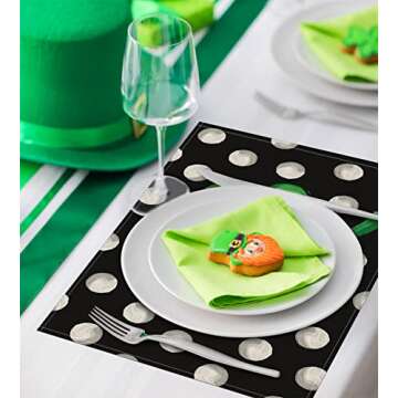 St. Patrick's Day Shamrock Placemats Set of 4,12x18 Inch Lucky Clover with White Dots Heat-Resistant Place Mats,Green Irish Table Decors for Seasonal Farmhouse Kitchen Dining Holiday Party