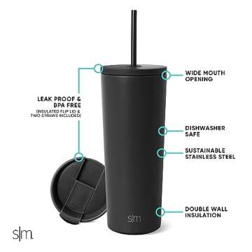 Simple Modern Insulated Tumbler with Lid and Straw | Iced Coffee Cup Reusable Stainless Steel Water Bottle Travel Mug | Gifts for Women Men Her Him | Classic Collection | 24oz | Midnight Black