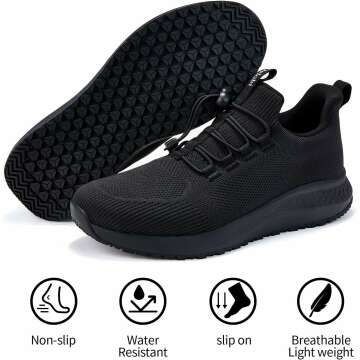 Non Slip Shoes for Men Food Service, Waterproof Work Shoes Restaurant,Slip On Resistant Sneakers, Breathable, Lightweight Walking Shoes for Kitchen and Restaurant Work Black