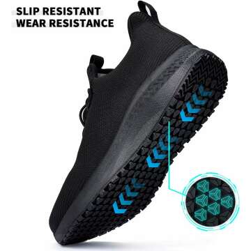 Non Slip Shoes for Men Food Service, Waterproof Work Shoes Restaurant,Slip On Resistant Sneakers, Breathable, Lightweight Walking Shoes for Kitchen and Restaurant Work Black