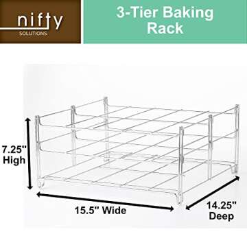 Nifty 3-in-1 Baking Rack – Nickel Chrome Plating, Cooling & Baking Rack, Multipurpose Kitchen Accessory, Folds Flat for Easy Storage, Use for Cookies, Pizzas, Baked Goods