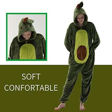 COSUSKET Snug Fit Adult Avocado Oneise Pajamas, Halloween Sherpa Women's Cosplay One Piece Animal Costume