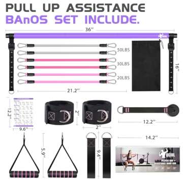 Pilates Bar Kit with Resistance Bands, Workout Sets for Women & Men, Qicool Pilates Resistance Bands Exercise Fitness Equipment Home Gym Yoga, Multifunctional Full Body