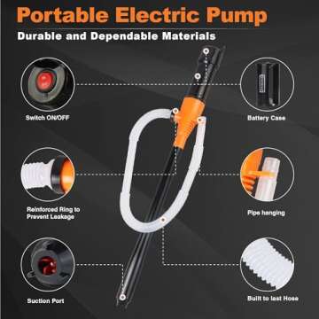 Jecatiy Portable Power Battery Pump, Portable Fuel Transfer Pump Battery Operated Electric Siphon Pump for Gas, Fuel, Diesel, Water Transfer 2.2 GPM Flow Oil Extractor -Gas Siphon Pump (Orange)