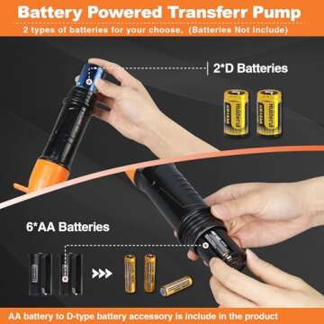 Jecatiy Portable Power Battery Pump, Portable Fuel Transfer Pump Battery Operated Electric Siphon Pump for Gas, Fuel, Diesel, Water Transfer 2.2 GPM Flow Oil Extractor -Gas Siphon Pump (Orange)