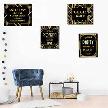 Roaring 20s Party Decorations,Photography Backdrop, Black Gold Balloon Garland Kit, Retro Jazz Party Roaring Twenties Party Signs for 1920s Party Decorations,Gatsby Party Decorations