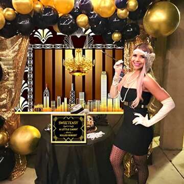 Roaring 20s Party Decorations,Photography Backdrop, Black Gold Balloon Garland Kit, Retro Jazz Party Roaring Twenties Party Signs for 1920s Party Decorations,Gatsby Party Decorations