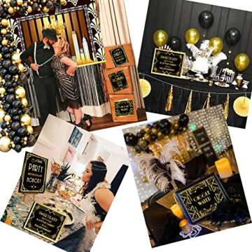 Roaring 20s Party Decorations,Photography Backdrop, Black Gold Balloon Garland Kit, Retro Jazz Party Roaring Twenties Party Signs for 1920s Party Decorations,Gatsby Party Decorations