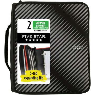 Five Star 2-Inch Zipper Binder with Expanding File - Black