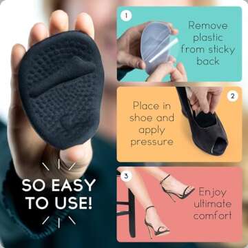 Metatarsal Pads Women | Heel Inserts for Women | Ball of Foot Cushions (2 Pairs Foot Pads) All Day Pain Relief and Comfort One Size Fits Shoe Inserts for Women (Black)