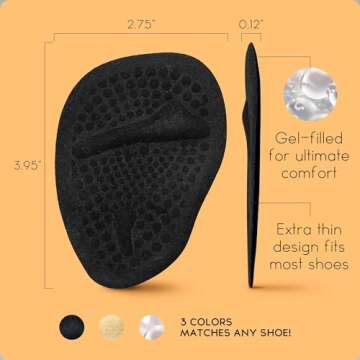 Metatarsal Pads Women | Heel Inserts for Women | Ball of Foot Cushions (2 Pairs Foot Pads) All Day Pain Relief and Comfort One Size Fits Shoe Inserts for Women (Black)