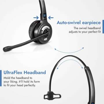 Leitner LH270 2-in-1 Wireless Headset with Mic for Work – Computer and Telephone Headset – Phone Headsets for Office Phones – Teams Headset – 5 Year Warranty – Single-Ear