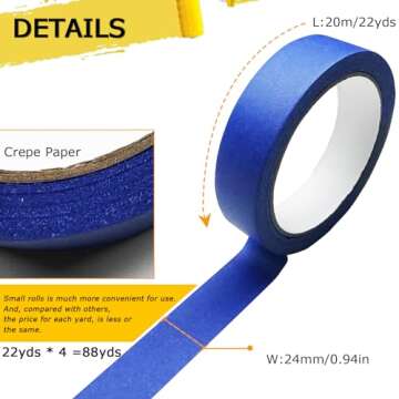 4 Rolls Premium Painters Blue Tape - Masking Master for Crafts & DIY