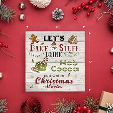 Twisted R Design Hanging Small Wooden Sign - Christmas Decorations, Ornament Kitchen Art Sign, Wall Hanging Home Decor w/Rustic Art - Let's Bake Stuff Drink Hot Cocoa & Watch Christmas Movies, 5x5 in