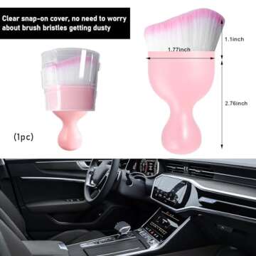 Ziciner Car Detailing Brush, Curved Soft Bristles Auto Removal Dust Collectors, Universal Vehicle Dashboard, Air Conditioner Vents etc Interior Cleaning Tool Accessory (Pink/Pink)