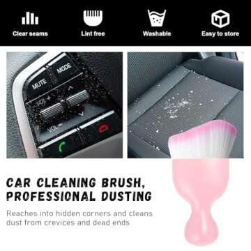 Ziciner Car Detailing Brush, Curved Soft Bristles Auto Removal Dust Collectors, Universal Vehicle Dashboard, Air Conditioner Vents etc Interior Cleaning Tool Accessory (Pink/Pink)