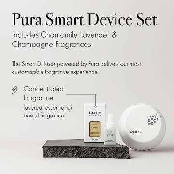 LAFCO New York Pura Smart Device Set - Includes Chamomile Lavender & Champagne Fragrances - Up to 2 Weeks of Fragrance Life Per Vial - Control Scent Type, Intensity & Schedule - Made in The USA