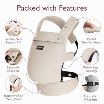 Momcozy Baby Carrier - Ergonomic, Cozy and Lightweight Carrier for 7-44lbs, Effortless to Put On, Ideal for Hands-Free Parenting, Enhanced Lumbar Support, Purehug for Infant to Toddler, Khaki