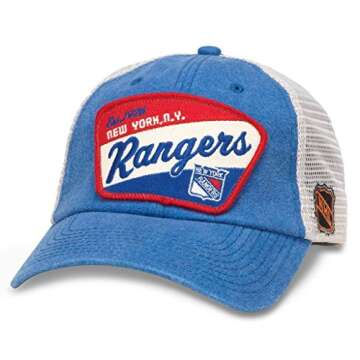 AMERICAN NEEDLE Ravenswood NHL Team Mesh Hat, New York Rangers, Ivory/Royal (43422A-NYR)