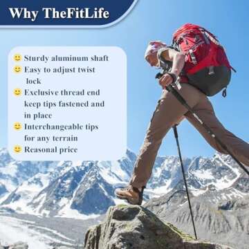 TheFitLife Nordic Walking Mountaineering Anti Shock Hiking Trekking Walking Trail Poles, 2-Pack, Folding Collapsible Alpenstocks, Ultralight for Travel Mountaineering