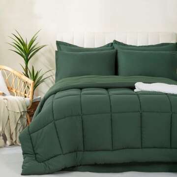 DOWNCOOL Queen Comforter Set, 7Pcs Bedding Sets Queen Sage Green, All Season Down Alternative Bed in a Bag Queen with Comforter, Flat Sheet, Fitted Sheet, 2 Pillow Shams & 2 Pillowcases