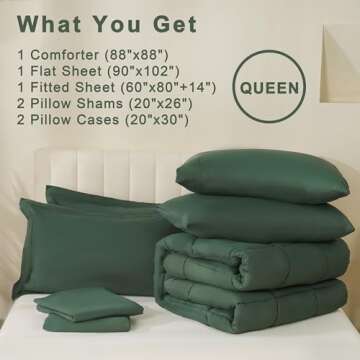 DOWNCOOL Queen Comforter Set, 7Pcs Bedding Sets Queen Sage Green, All Season Down Alternative Bed in a Bag Queen with Comforter, Flat Sheet, Fitted Sheet, 2 Pillow Shams & 2 Pillowcases