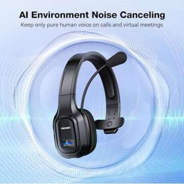 TECKNET Trucker Bluetooth Headphones with Microphone Noise Canceling Wireless On Ear Headset, Hands Free Wireless Headset for Cell Phone Office Home