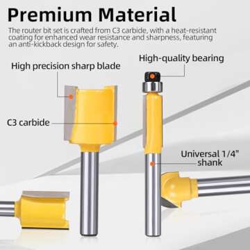 8milelake 100 Pieces Router Bits Set 1/4 Inch Shank, Tungsten Carbide Wood Router Bits Set for Woodworking