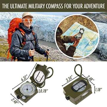 Waterproof Military Lensatic Sighting Compass with Magnifying Glass Mapping Ruler Reading Scale Distance Calculator for Navigation Hiking Camping Adventure