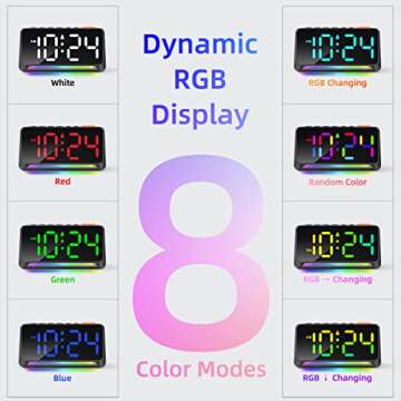 XKX Dynamic RGB Clock - Extra Loud Digital Alarm Clock for Bedroom, Heavy Sleepers, Adults, Kids, Small Bedside Desk Clock with RGB Night Light, LED Display, USB Charger - Cool Black