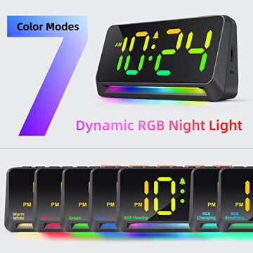 XKX Dynamic RGB Clock - Extra Loud Digital Alarm Clock for Bedroom, Heavy Sleepers, Adults, Kids, Small Bedside Desk Clock with RGB Night Light, LED Display, USB Charger - Cool Black