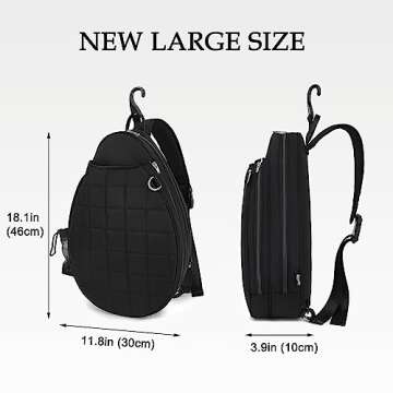 Rejolly New Tennis Racket Sling Bag for Women Men Quilted Water Resistant Racquet Cover One Shoulder Crossbody Bags for Pickleball Paddles, Badminton Racquet Black