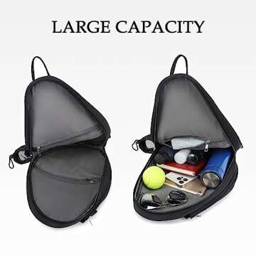 Rejolly New Tennis Racket Sling Bag for Women Men Quilted Water Resistant Racquet Cover One Shoulder Crossbody Bags for Pickleball Paddles, Badminton Racquet Black