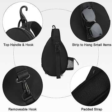 Rejolly New Tennis Racket Sling Bag for Women Men Quilted Water Resistant Racquet Cover One Shoulder Crossbody Bags for Pickleball Paddles, Badminton Racquet Black