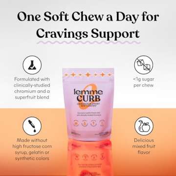 Lemme Curb Cravings Soft Chews - Reduce Appetite, Support Healthy Diet, Metabolism & Lean Body w/Clinically Studied Chromium, Gymnema & B12, No Added Sugar, Mixed Berry, 30 Count (Month Supply)