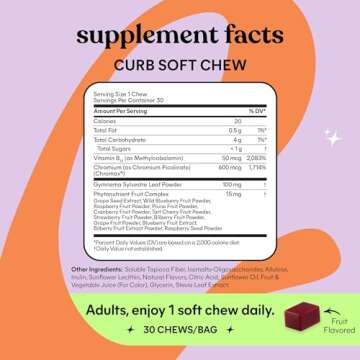 Lemme Curb Cravings Soft Chews - Reduce Appetite, Support Healthy Diet, Metabolism & Lean Body w/Clinically Studied Chromium, Gymnema & B12, No Added Sugar, Mixed Berry, 30 Count (Month Supply)