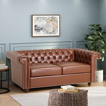 Christopher Knight Home Brinkhaven Love Seats, Cognac Brown + Espresso