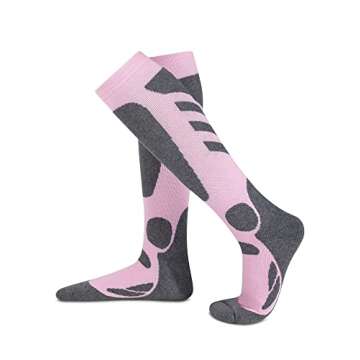 SincereWA Women's Ski Socks for Skiing, Snowboarding, Outdoor Sports,2 Pack, Winter Performance Socks, Pink, blue, 4-10