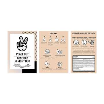 PEACE OUT Skincare Acne Day & Night Duo. 6-hour Fast Acting Sheer Hydrocolloid Pimple Patches and Overnight Acne Dots with Salicylic Acid, Stickers to Cover and Clear Breakouts, 20 dots