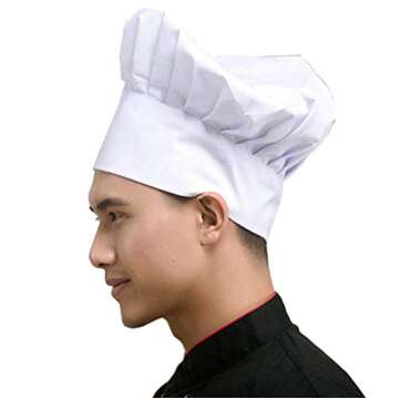 Hyzrz Chef Hat Adult Adjustable Elastic Baker Kitchen Cooking Chef Cap (White)