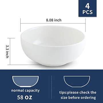 KOOV 58 OZ Porcelain Large Serving Bowl Set, Large Salad Bowls, Soup Bowl Microwave Safe, Ceramic Big Bowls for Pasta, Cereal and Kitchen, Embossed Series Set of 3 (Cream)