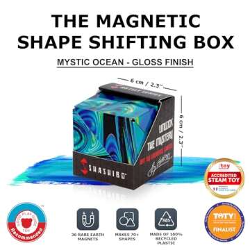 SHASHIBO Shape Shifting Box - Award-Winning, Patented Fidget Cube w/ 36 Rare Earth Magnets - Transforms Into Over 70 Shapes, Download Fun in Motion Toys Mobile App (Artist Series - Mystic Ocean)