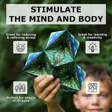 SHASHIBO Shape Shifting Box - Award-Winning, Patented Fidget Cube w/ 36 Rare Earth Magnets - Transforms Into Over 70 Shapes, Download Fun in Motion Toys Mobile App (Artist Series - Mystic Ocean)