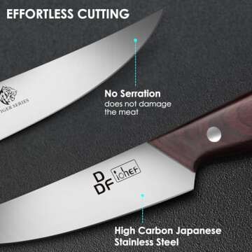 DDF iohEF Steak Knives Set of 6, Non-serrated Steak Knife 4.5 Inch High Carbon Japanese Stainless Steel Kitchen Steak Knife 6 Pieces Dinner Knives Ultra Sharp with Ergonomic Handle and Gift Box