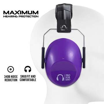 Pro For Sho 34dB NRR Hearing Protection Ear Muffs - Highest NRR in Compact Design, Noise Cancelling Headphones for Adults and Kids, Sensory Autism Ear Protection for Shooting, Gun Range, Mowing, Work